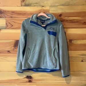 Patagonia Gray and Royal Blue Fuzzy sweater